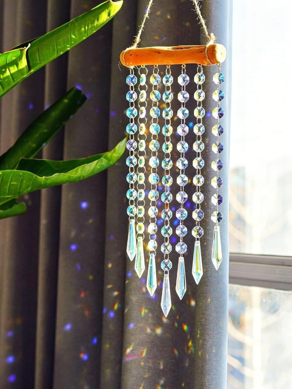 13 Inch Crystal Wind Chime, Hanging Prism Suncatcher Decor
